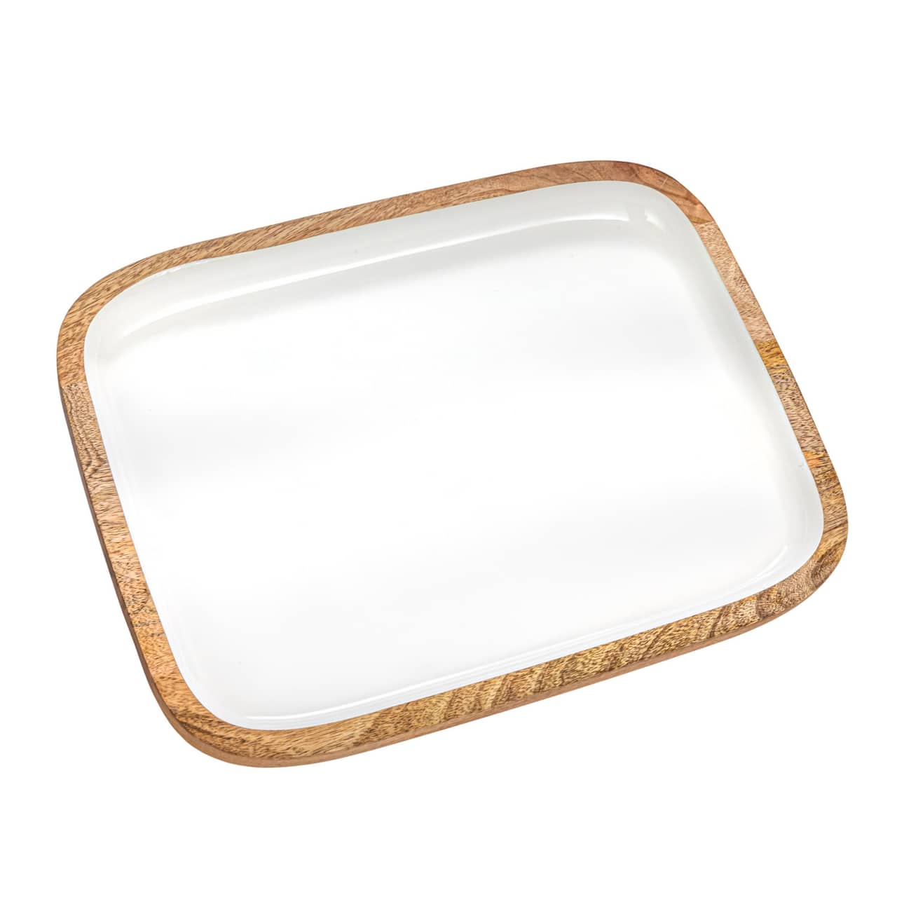 Hello Honey® 16" White Enameled Mango Wood Tray